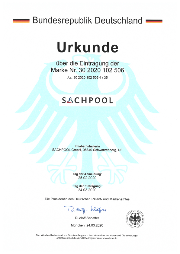 Urkunde SACHPOOL Schriftzug